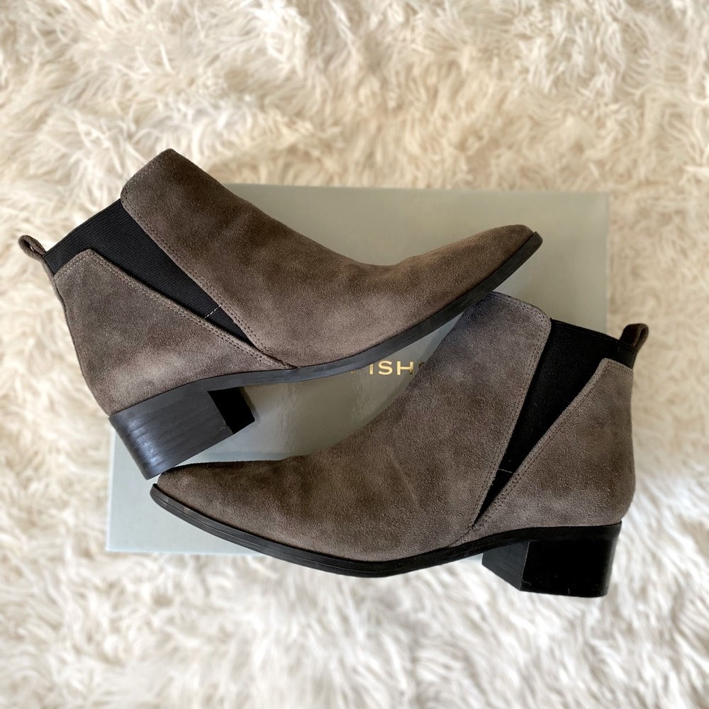 Gray suede Marc Fisher pointy toe Chelsea boots booties